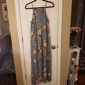 Blue Floral Boho Maxi Dress